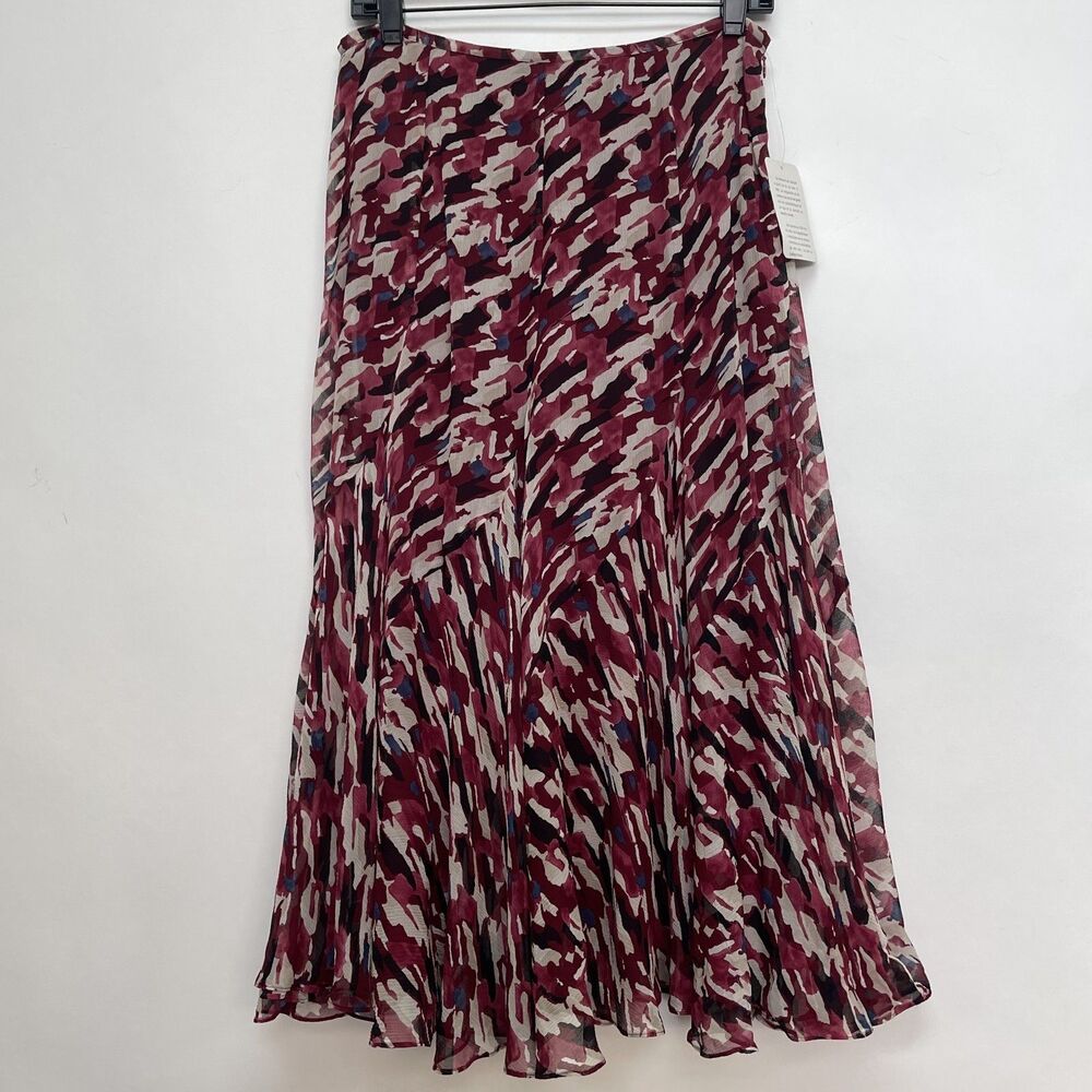 Jones New York Collection A-Line Skirt Size 6 100% Silk Sheer Red Beige Blue NWT
